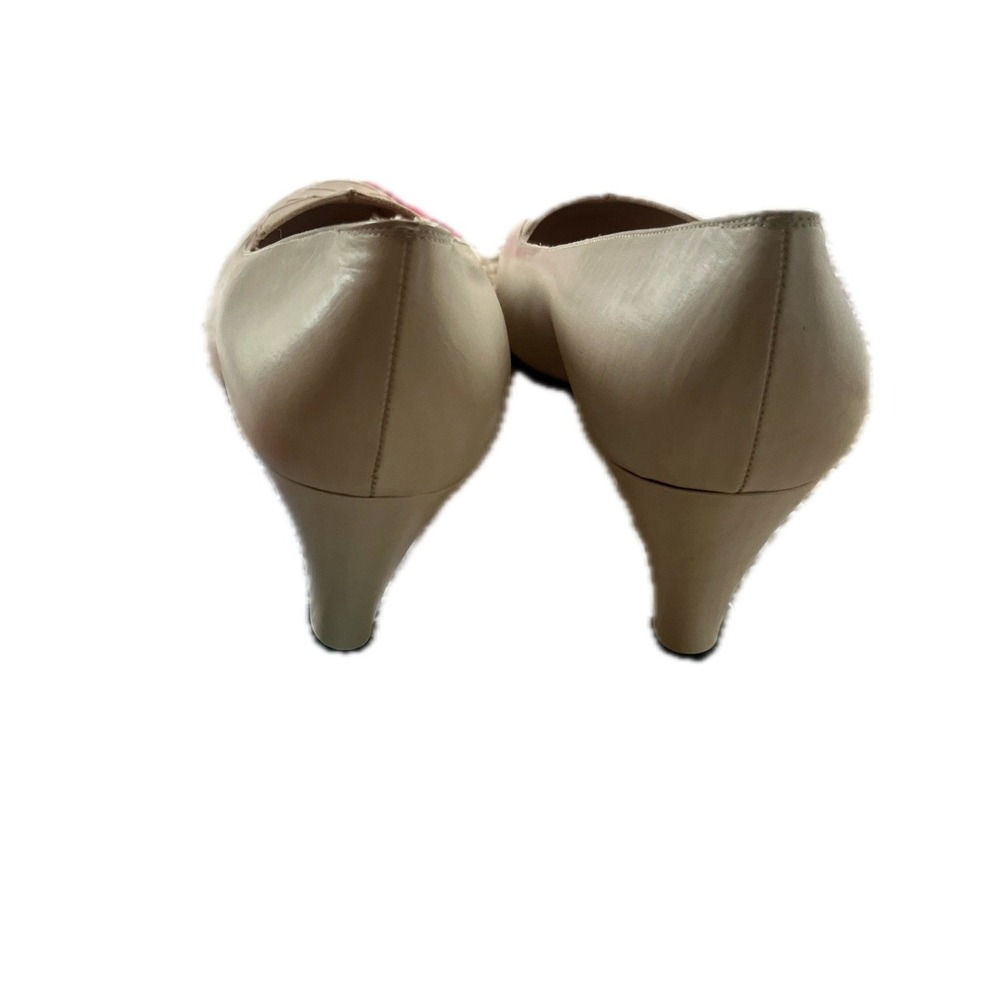 Vintage 90s Saks Fifth Avenue Ferragamo Cream Leather Lattice Pumps Luxury 7.5 - Picture 5 of 10